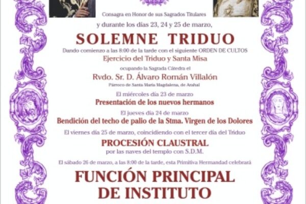 Triduo en honor a nuestros Sagrados Titulares y Función Principal de Instituto