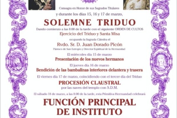 SOLEMNE TRIDUO Y FUNCIÓN PRINCIPAL DE INSTITUTO